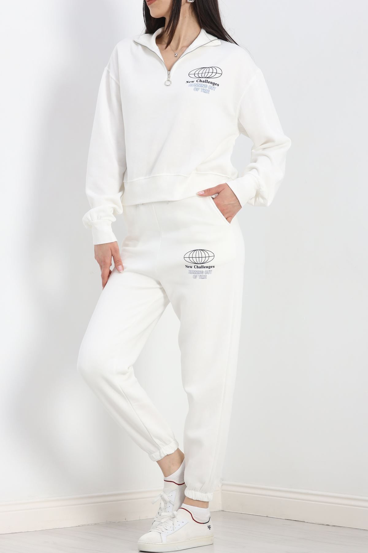 melonika-White Tracksuit Set - Half Zipper 4