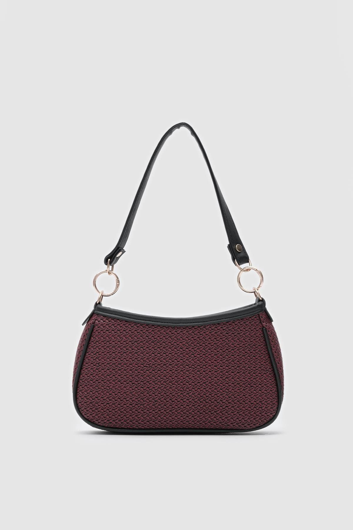 Shule Bags-Farme Straw Look Burgundy Baguette Bag 1