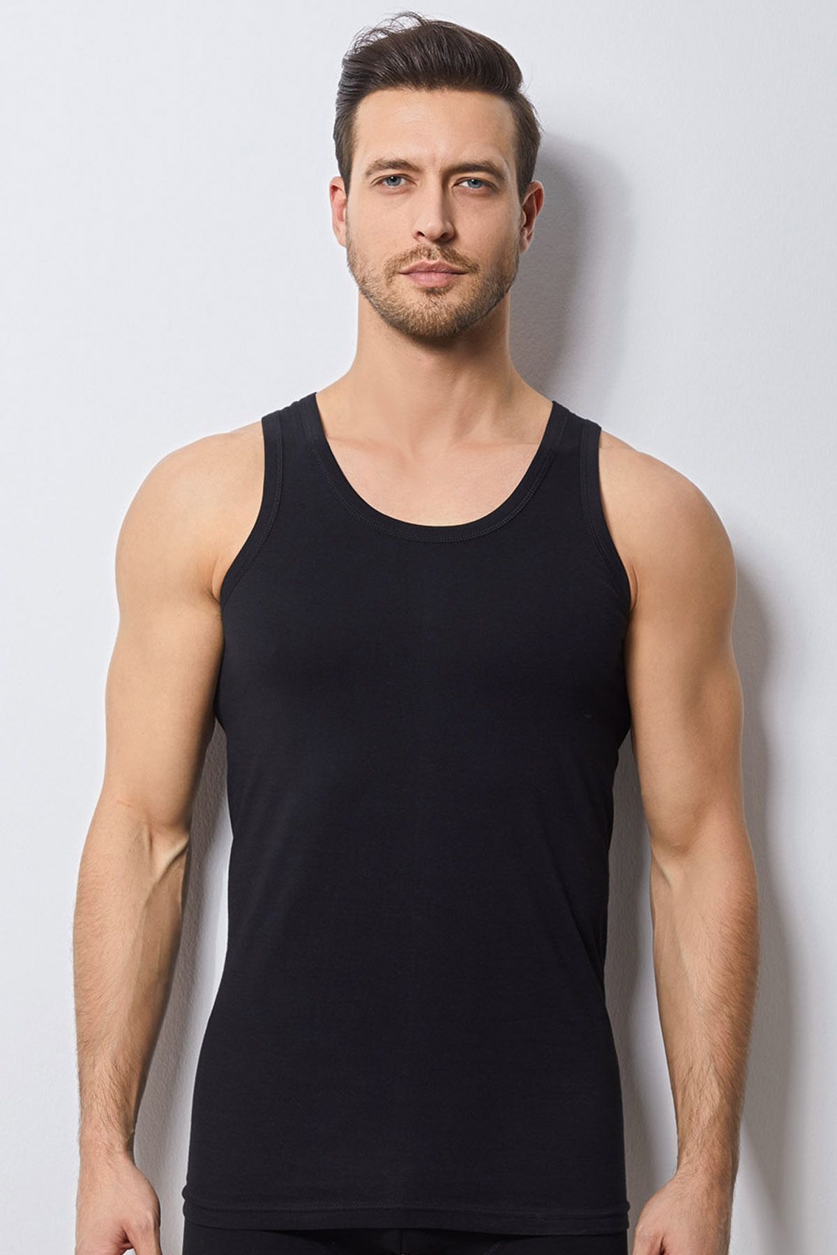 Svm-Men's Black Combed Cotton Undershirt 4