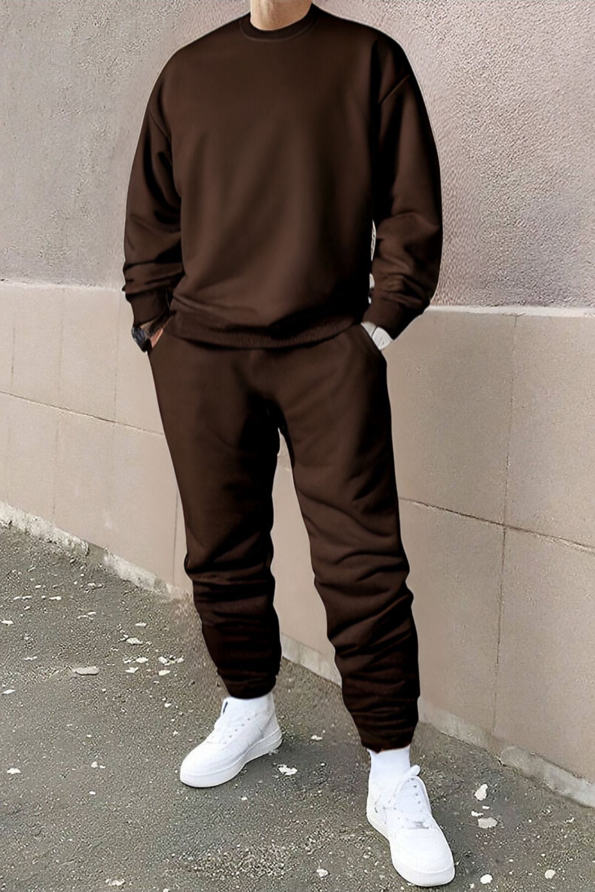 CMZ COLLECTİON-Men's Premium Model Elastic Leg Jogger Crew Neck Tracksuit Set 1