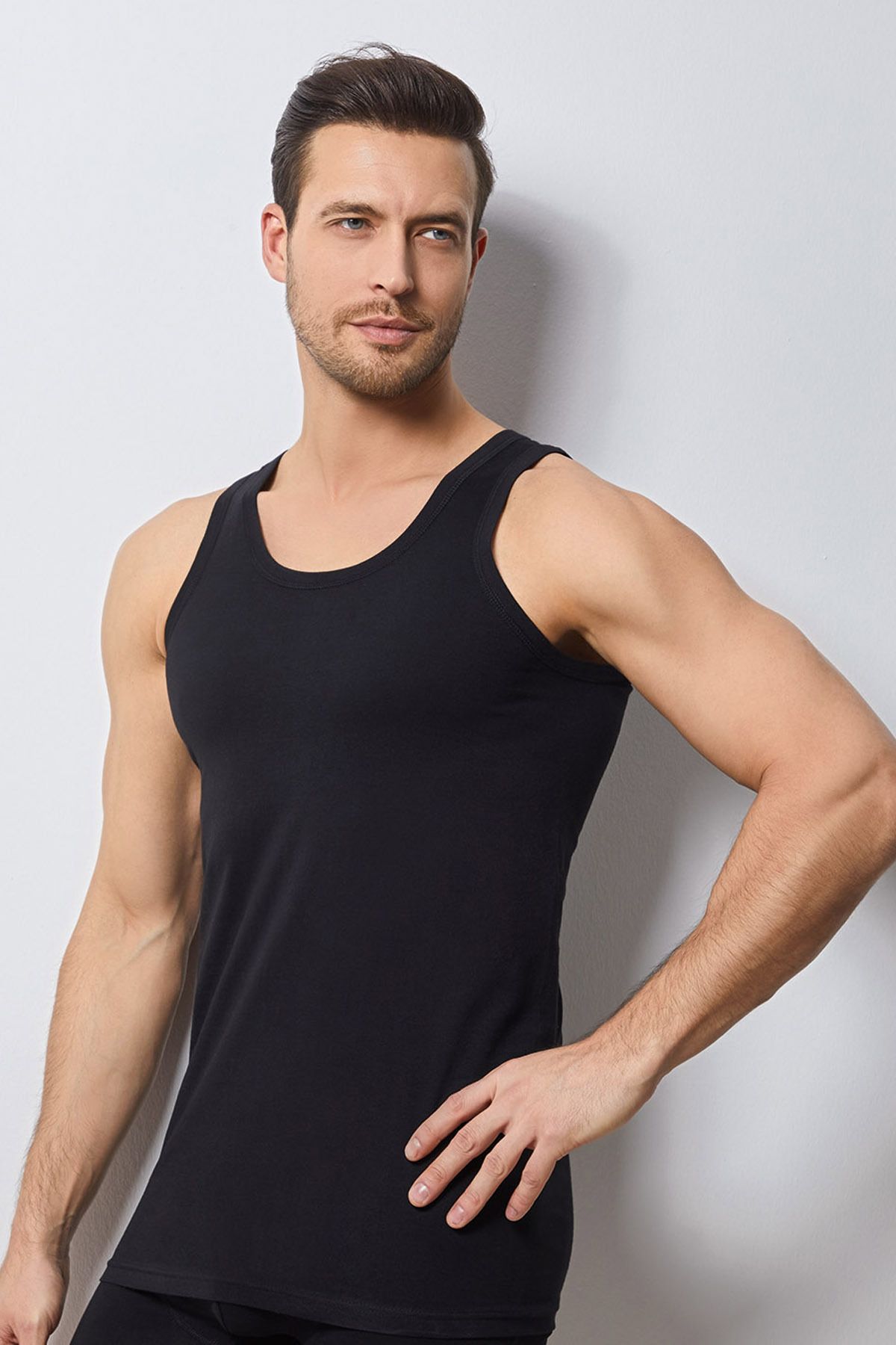 Svm-Men's Black Combed Cotton Undershirt 3