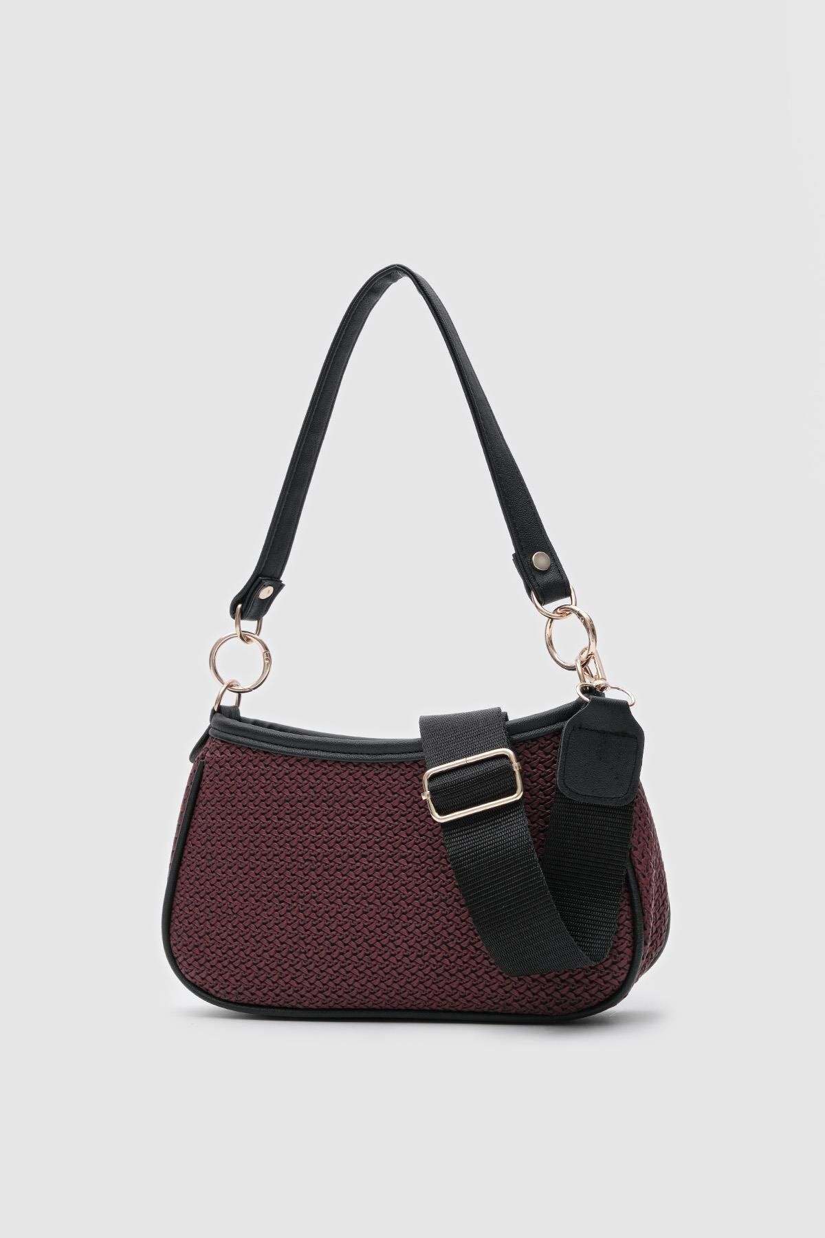 Shule Bags-Farme Straw Look Burgundy Baguette Bag 2