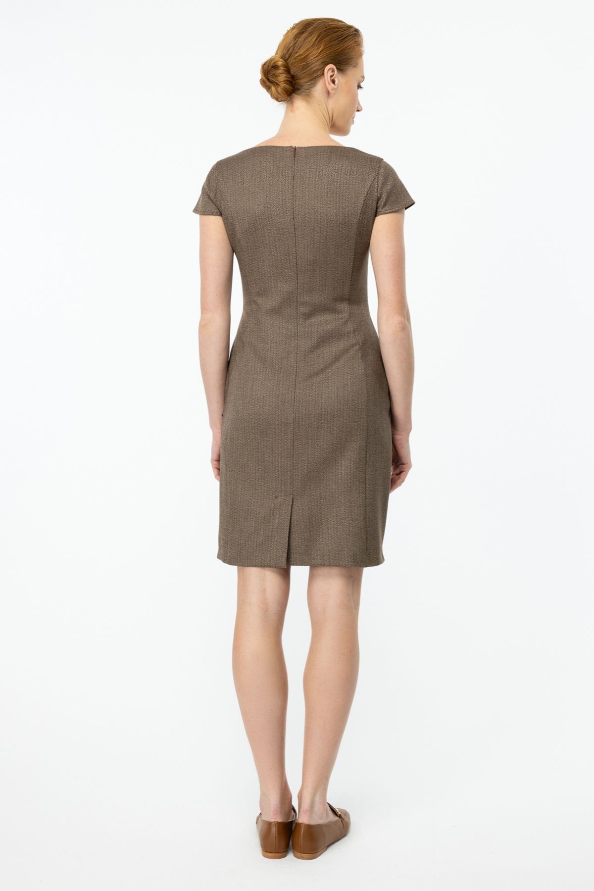 Ekol-Rochie midi pentru femei cu model în oase de pește - 5159 Cocoa 5