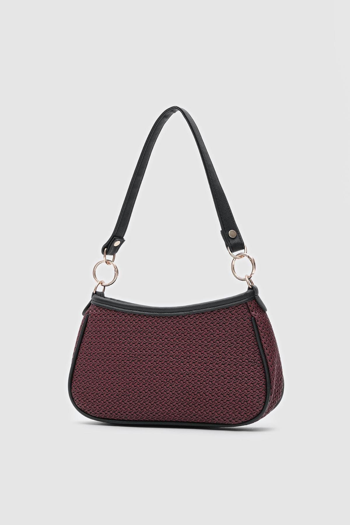 Shule Bags-Farme Straw Look Burgundy Baguette Bag 3