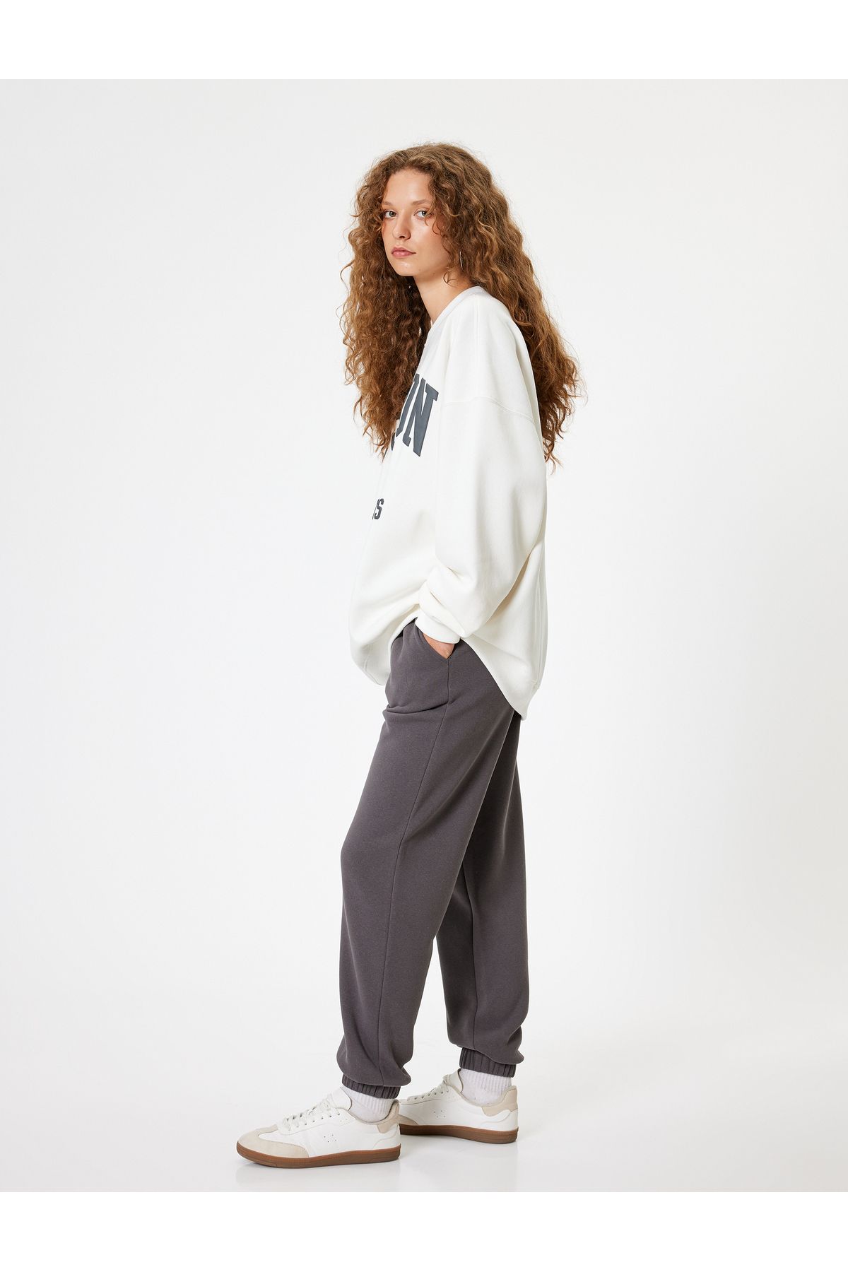 Koton-Raised Jogger Sweatpants with Laced Waist and Pockets Standard Waist Comfortable Fit 1