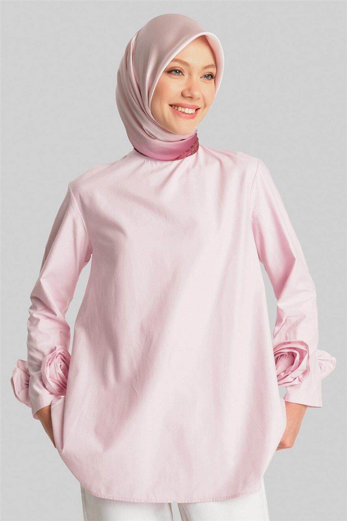 بلوز آستین گل 24y3553 صورتی Armine
