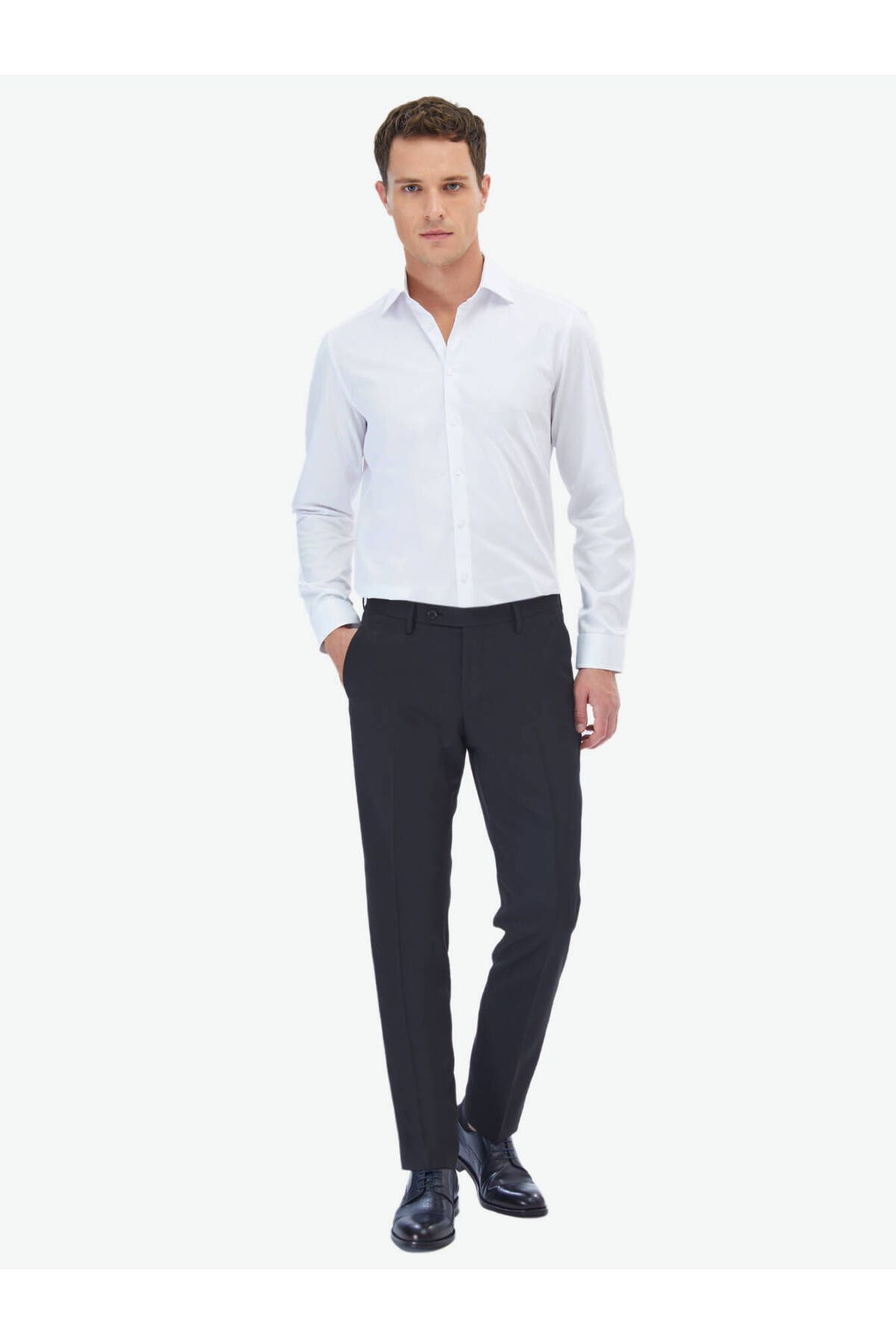 Kip-White Plain Slim Fit Woven Classic 100% Cotton Shirt 3