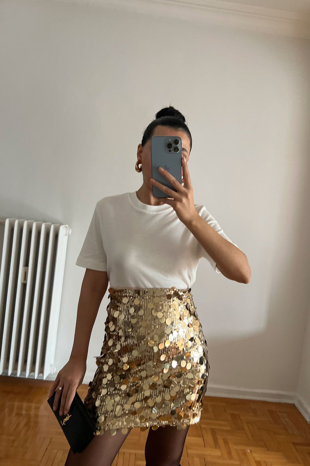 Seda Yalçın Atelier-Gold Sequin Elastic Waist Mini Skirt 4