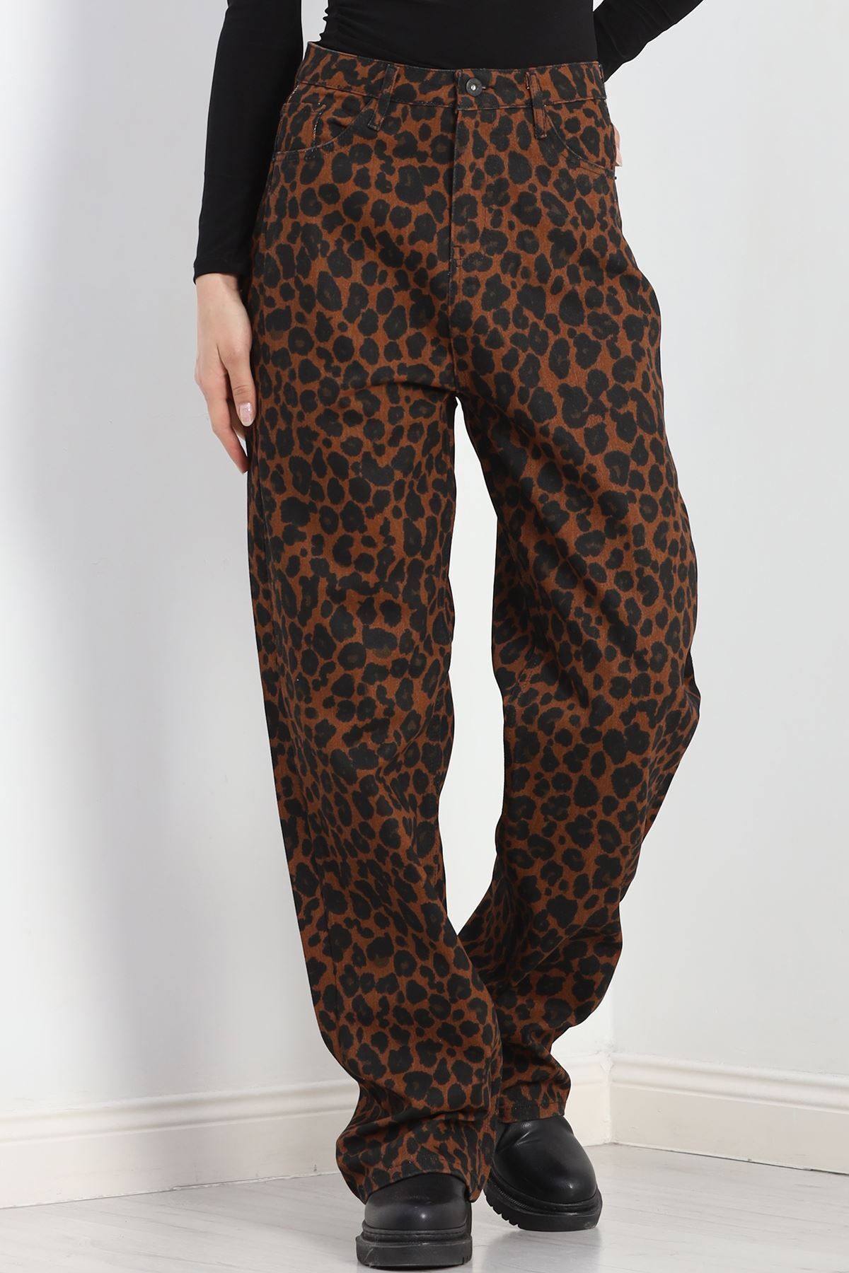 HİLALSHOP Desenli Palazzo Kot Pantolon Kahveleopar - 20751.1566.