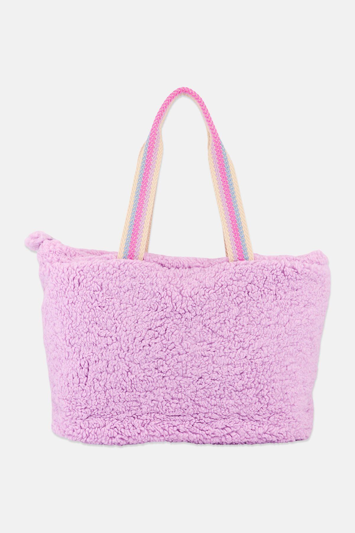 OMG Accessories-Women Glitter Teddy Fur Tote Bag 35 H x 50 L x 5 W cm, Purple 3