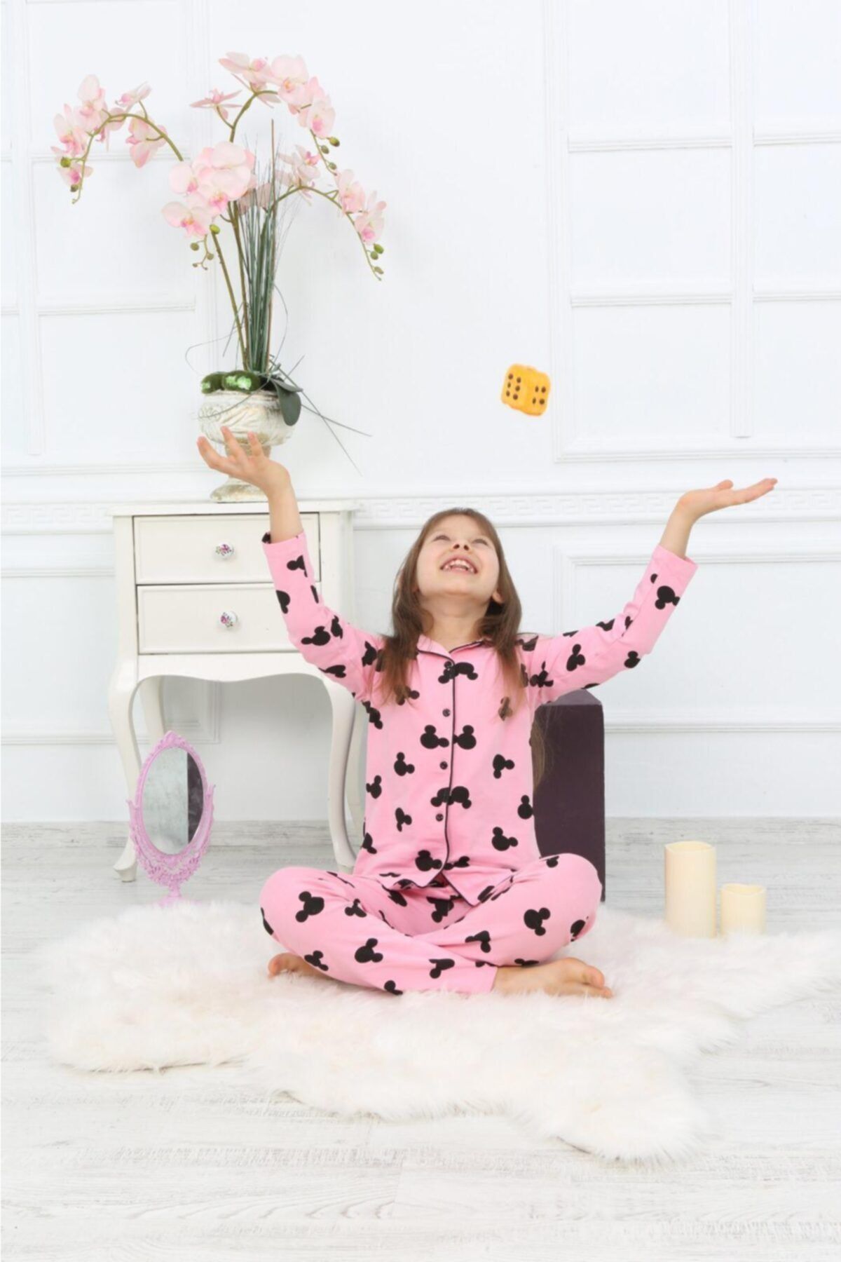 Lolliboomkids Kız Çocuk Pembe Renk Desenli Pijama Alt Üst Takım fotoğrafı 3 (önizleme)