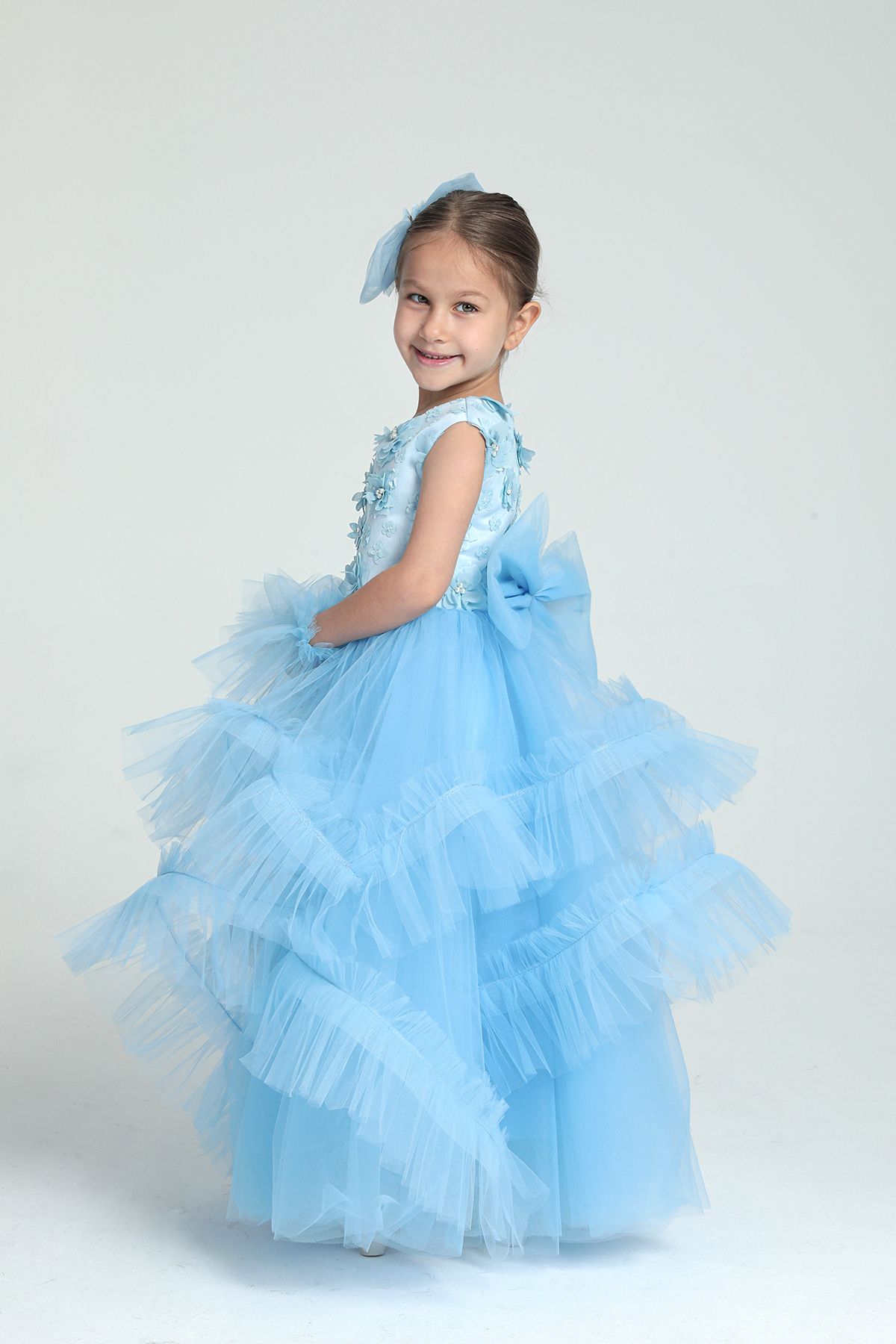 modabesta-Ice Blue Floral Green Skirt Girls' Evening Dress and Party Dress 5