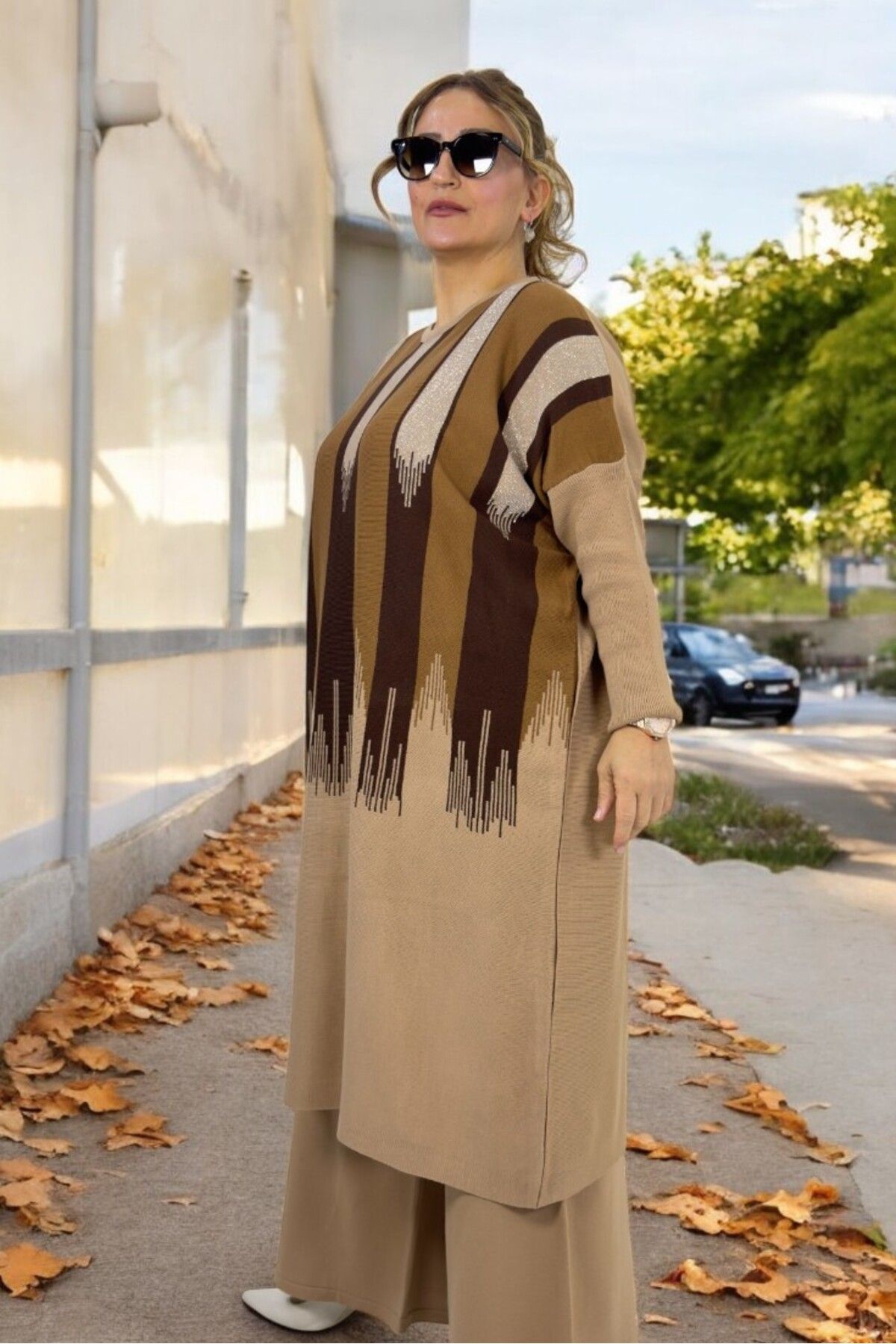 yagmurberen-100% Acrylic Fabric Large Size Bottom Top Set with Sim Streifen Pattern 2