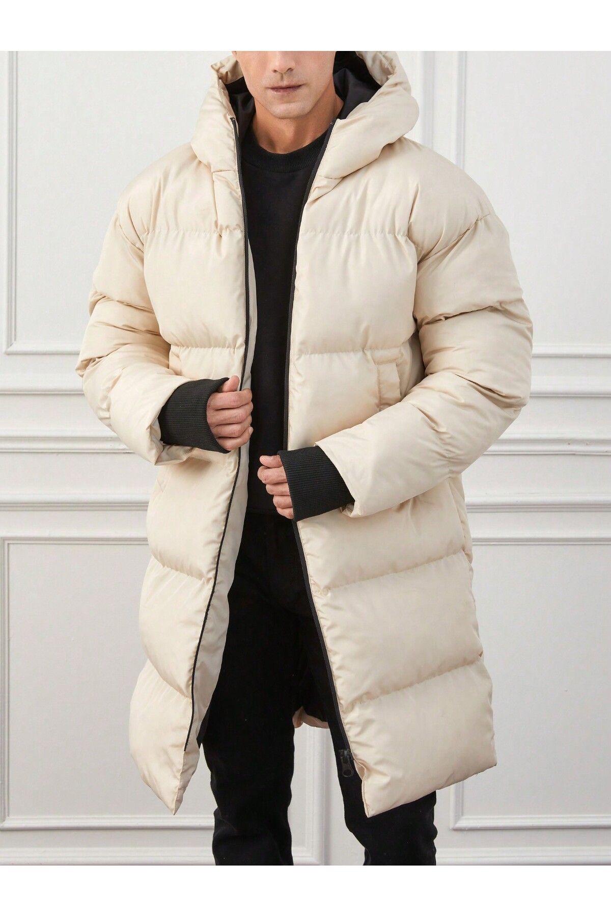 GAREN-Ecru Men's Long White Inflatable Coat 3