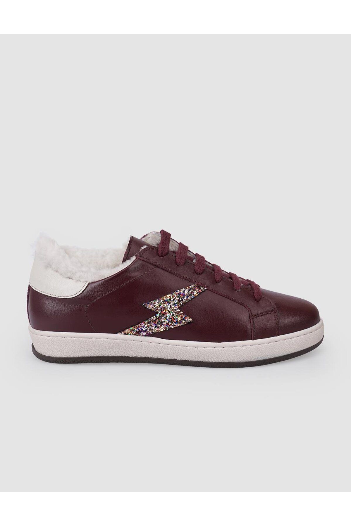 Cabani-Pantofi de damă din piele naturală 100% roșu Claret cu șireturi 1