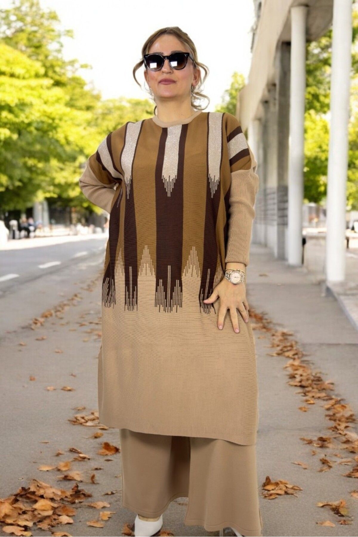 yagmurberen-100% Acrylic Fabric Large Size Bottom Top Set with Sim Streifen Pattern 3