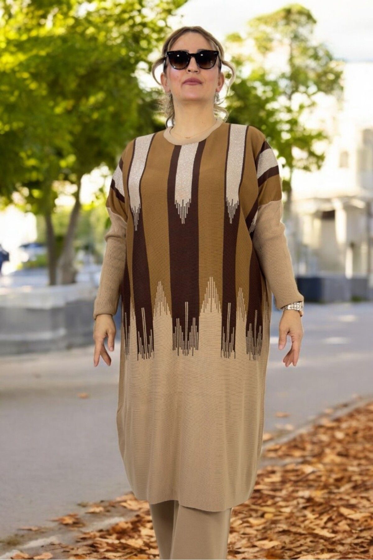 yagmurberen-100% Acrylic Fabric Large Size Bottom Top Set with Sim Streifen Pattern 6