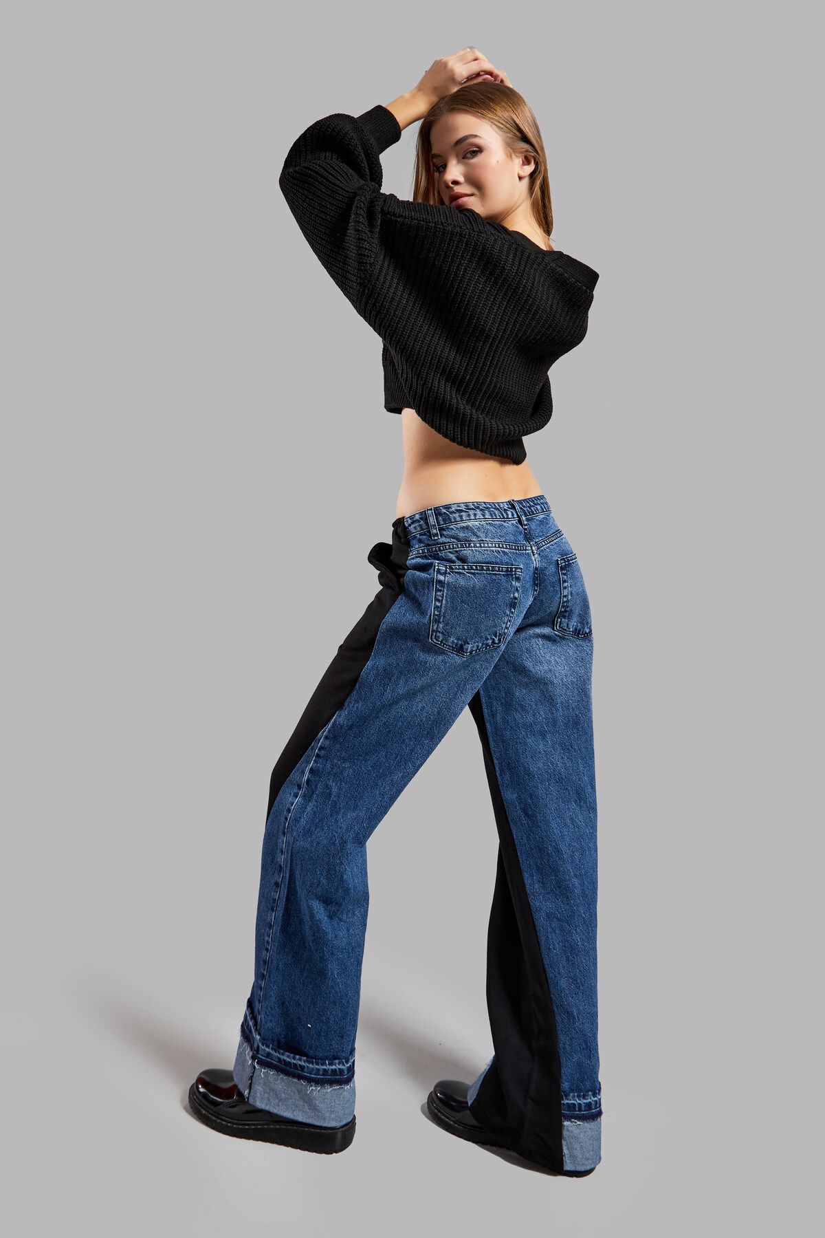 its basic-Damen Jeans Farbe 2w45 Gestrickte Denim Segmented Loose Fit Design Hose 3