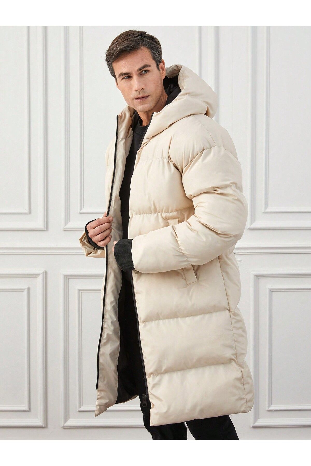 GAREN-Ecru Men's Long White Inflatable Coat 4