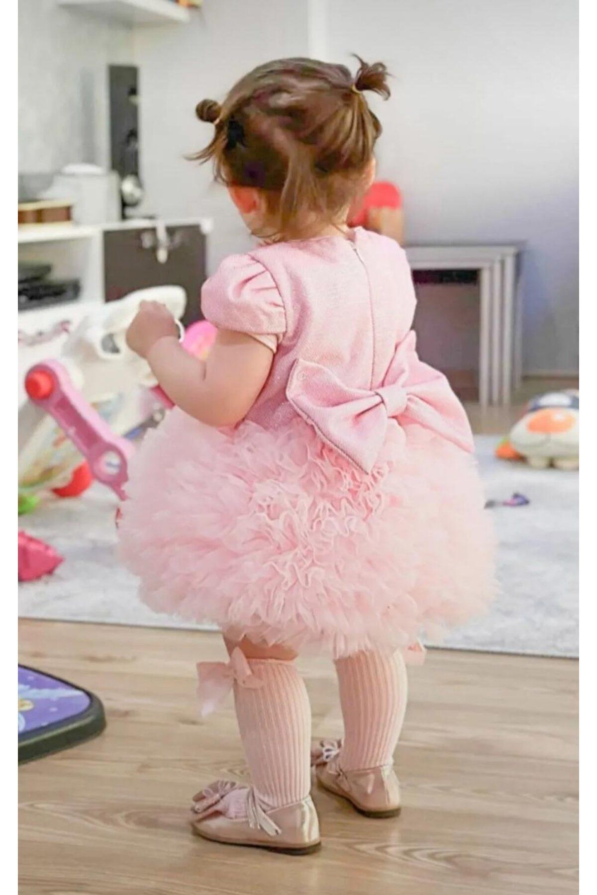 Pop-Baby Girl Pink Balloon Tutu Skirt Dress with Bow Detail 4