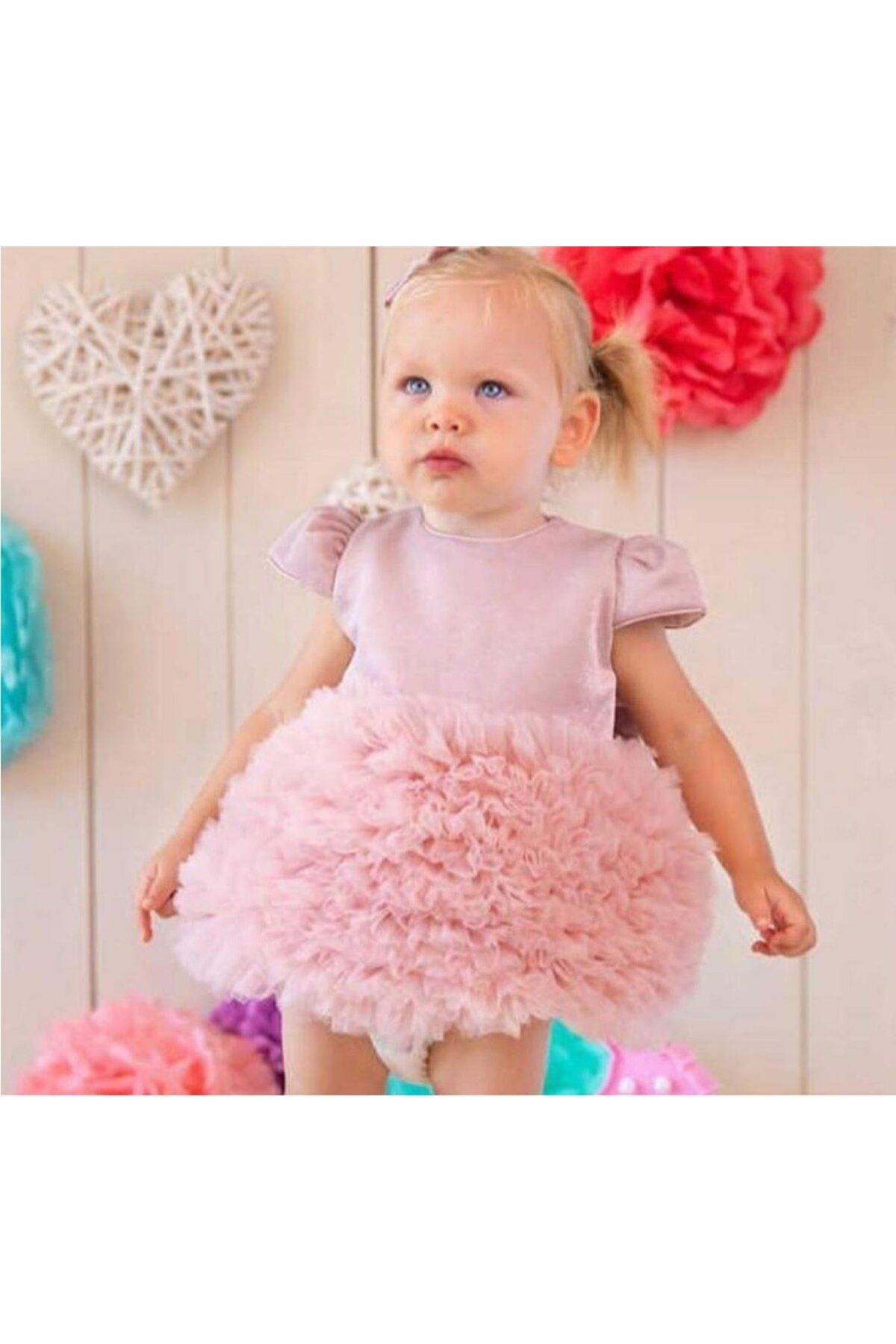 Pop-Baby Girl Pink Balloon Tutu Skirt Dress with Bow Detail 5