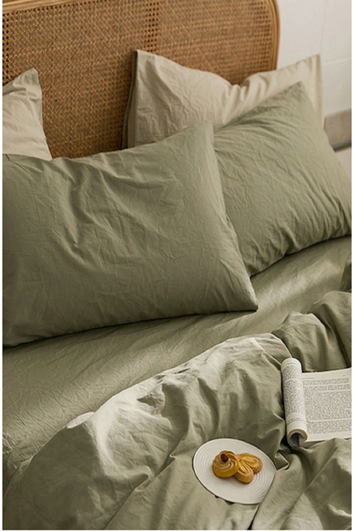 LaLiva-Luxury & Sheet Elastic Akfil Fabric 100% Organic Cotton - Double Duvet Cover Set Green 4