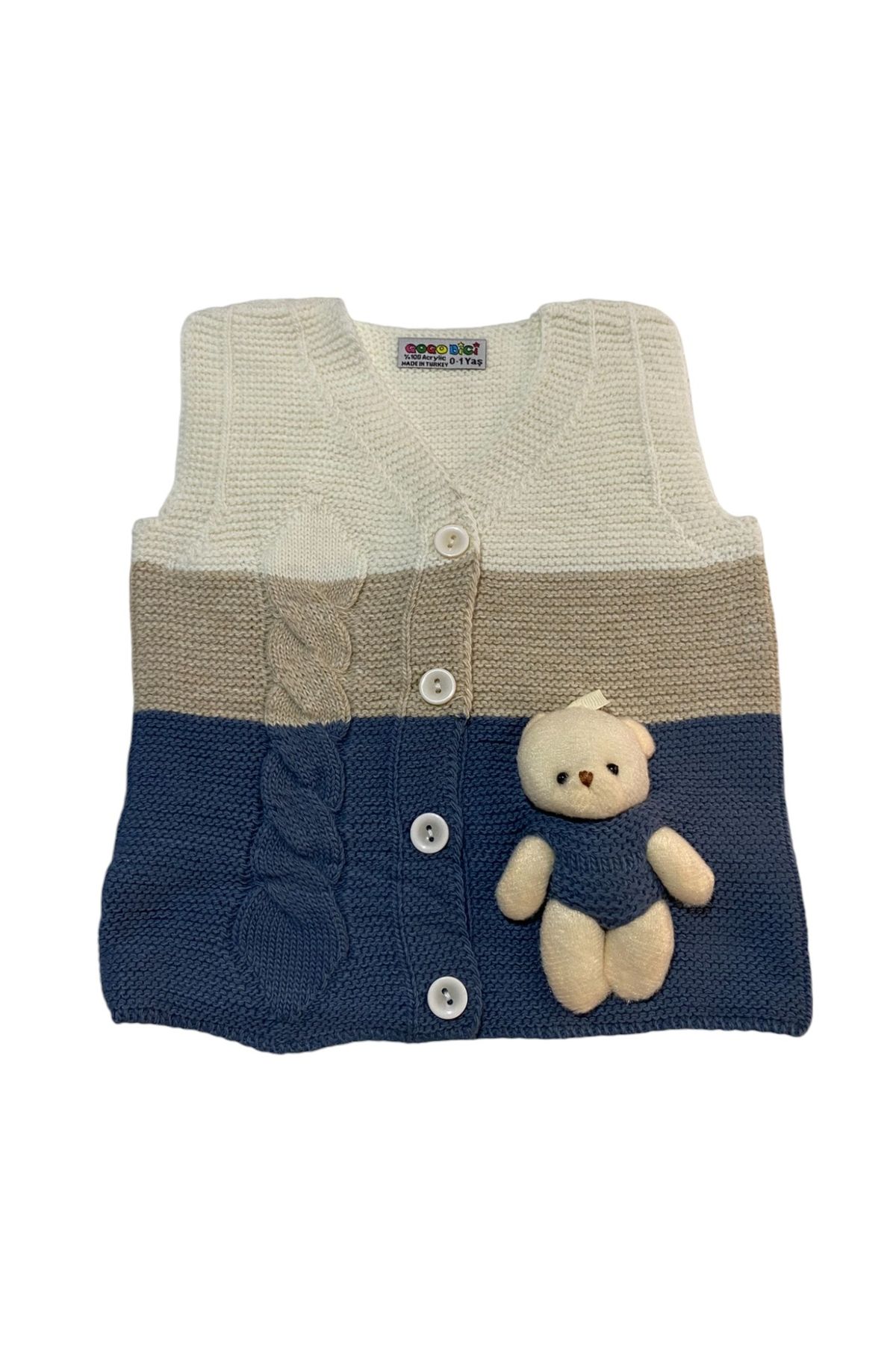 gogo bici-Boy's Cute Soft Knitwear Vest - Teddy Bear 1