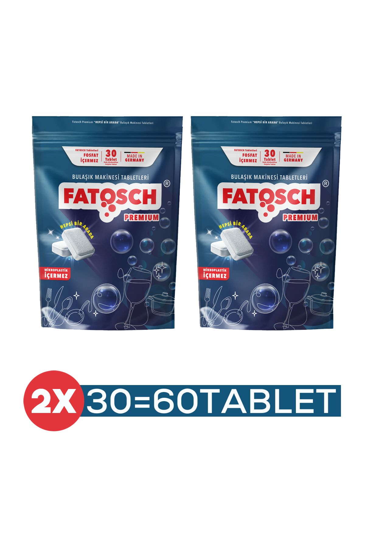 fatosch Premium Bulaşık Makinesi Tableti 2 Paket ”hepsi-bir-arada” Beyaz 60 Tablet