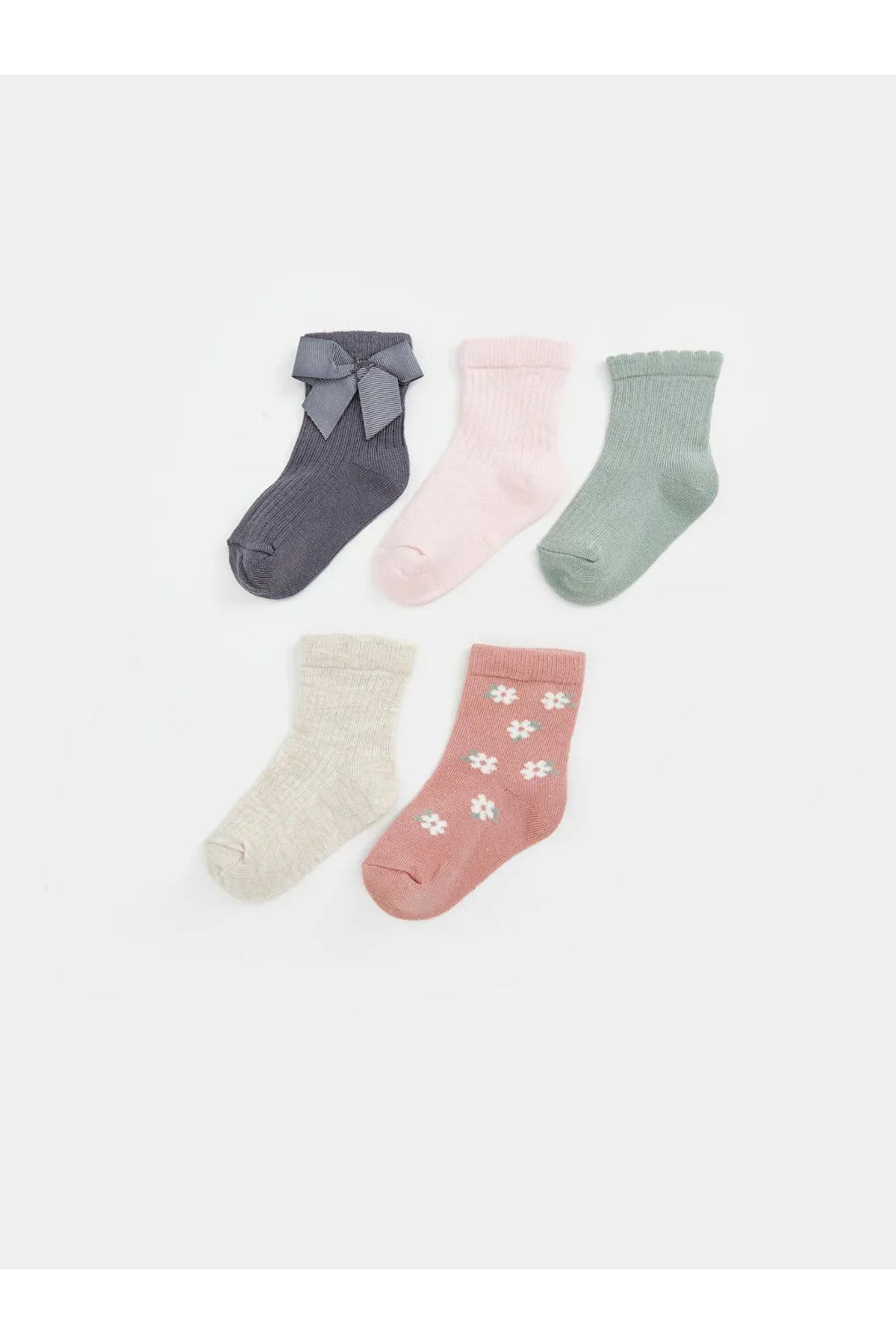 LC Waikiki-Lcw Gray Baby Girl Printed Socks 5-Piece 1