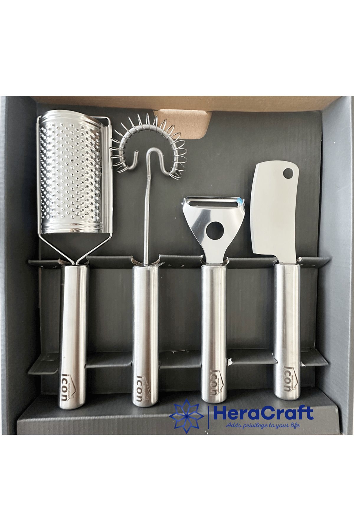 HeraCraft-Set of 4 Inox Stainless Grater Wire Beater Peeler Mini Lines Perfect Home Gift 2