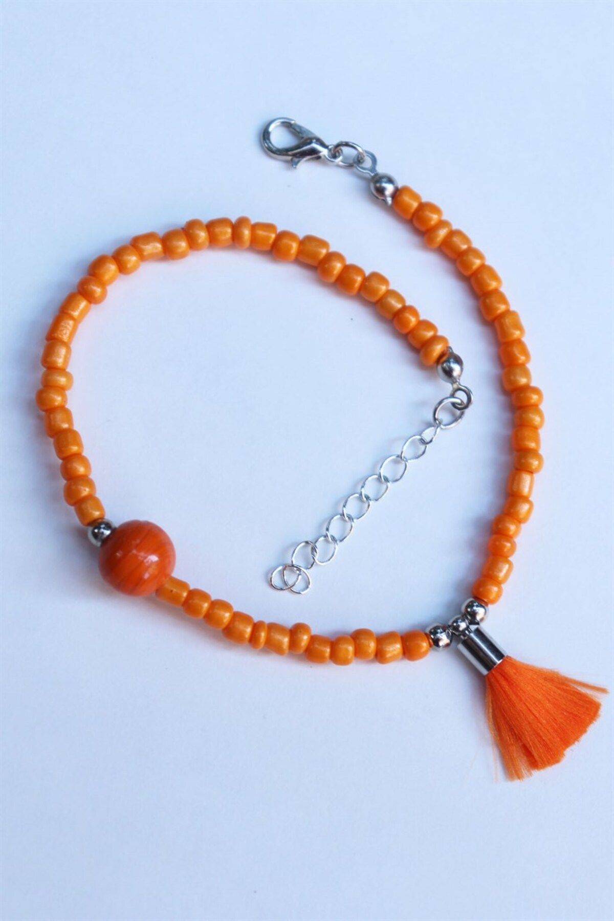 Sose Moda-Orange Tassel Detailed Bead Anklet 6