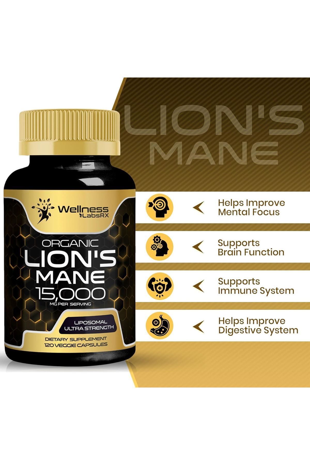 wellness-Organic Lion's Mane 15,000 120 Capsules 3