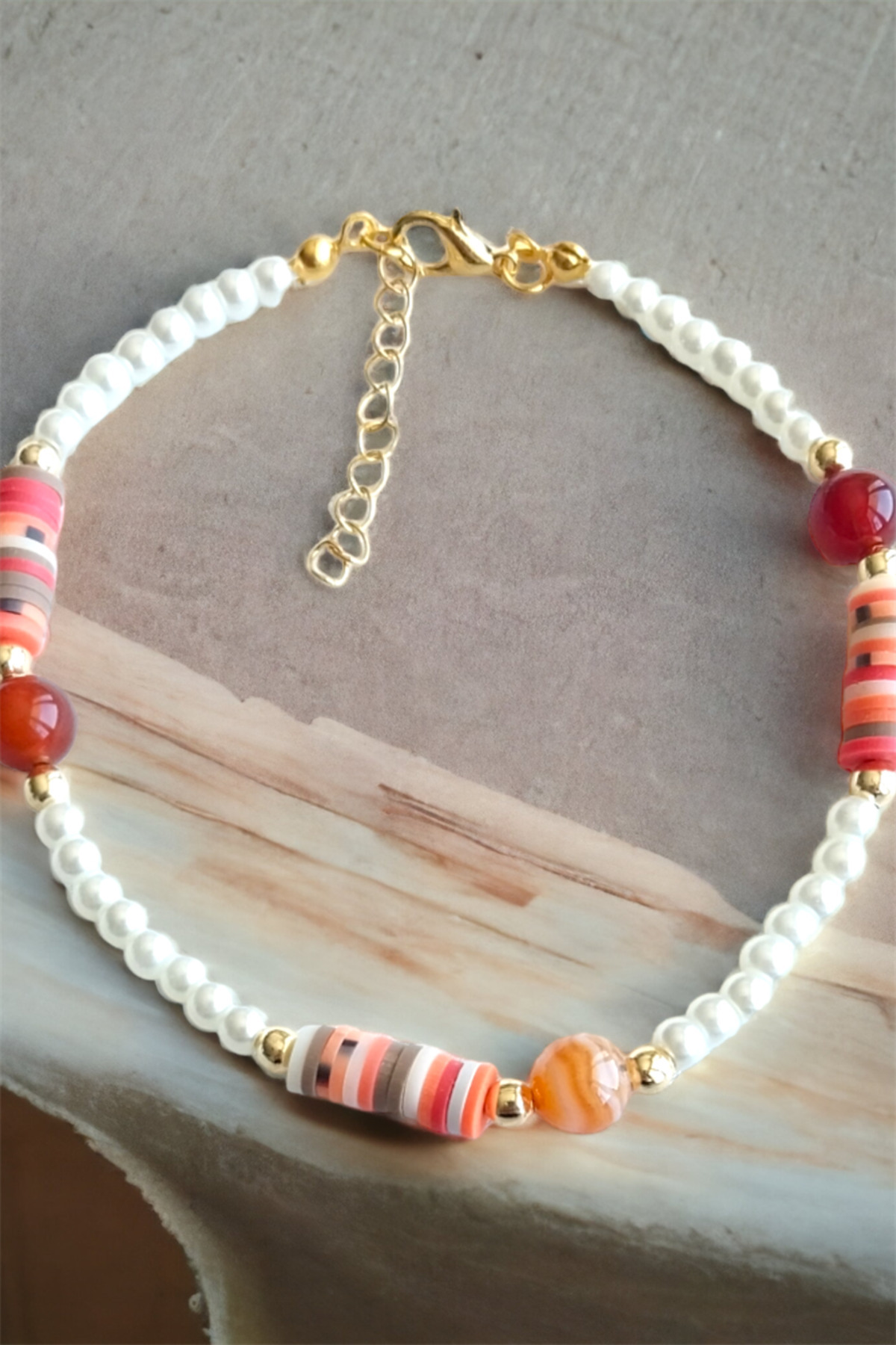 Sose Moda Renkli Fimo Ve Doğal Taşlı Halhal