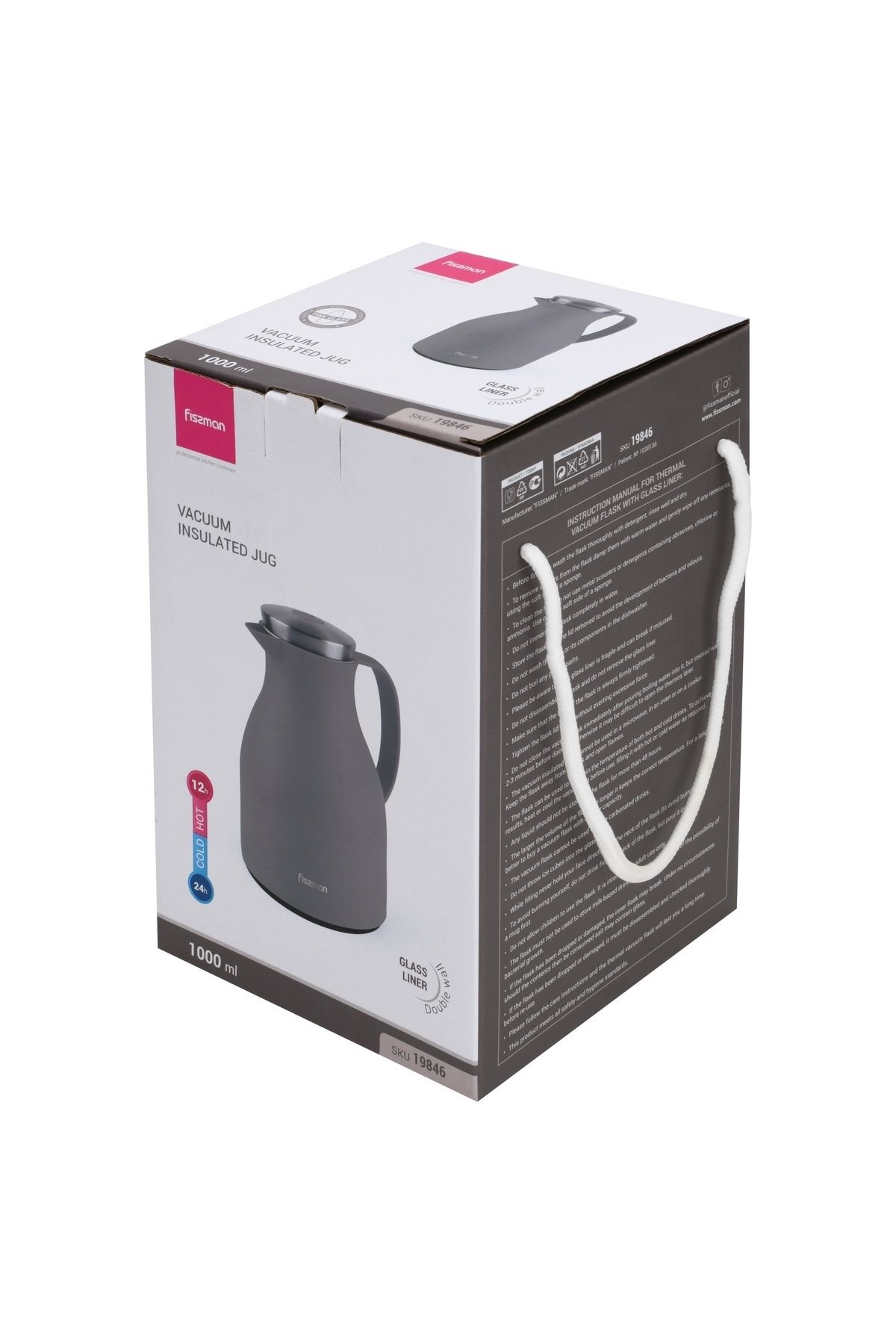 Fissman-Vacuum Insulated Flask, 1000 ml, Modern Dallah, Stainless Steel Lid Grey 4