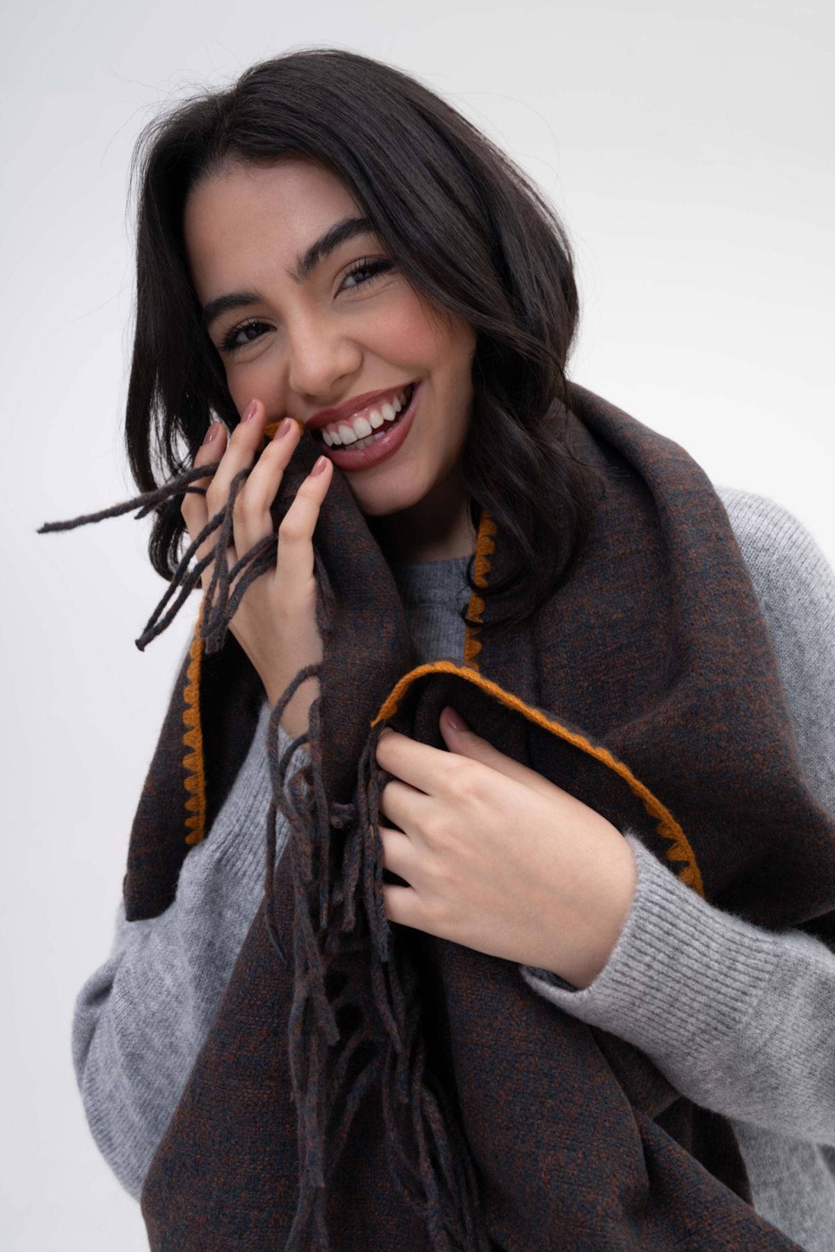 FENZA SCARF-Bri̇an Nail Detail Wool-Acrylic Mix Winter Scarf 7