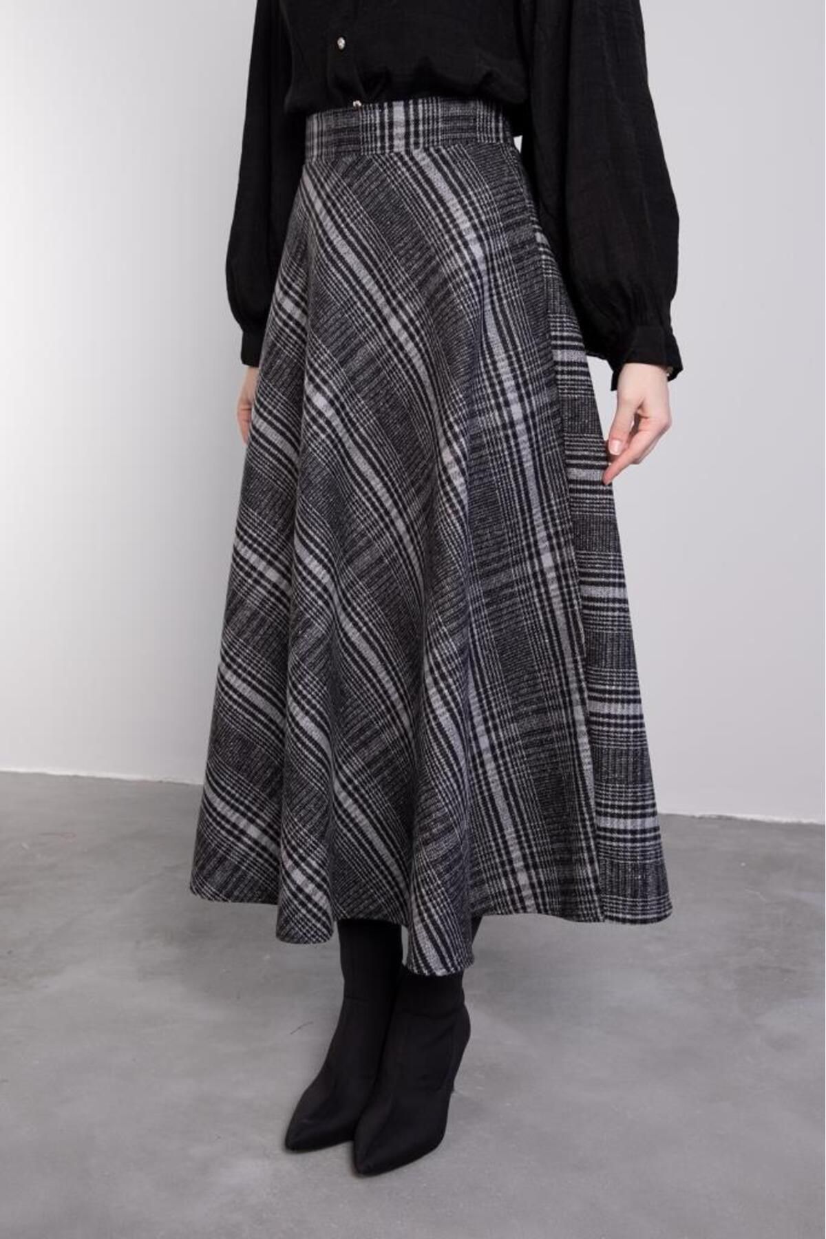 Lamia Giyim-Smoked Hijab Skirt - Plaid Pattern 4