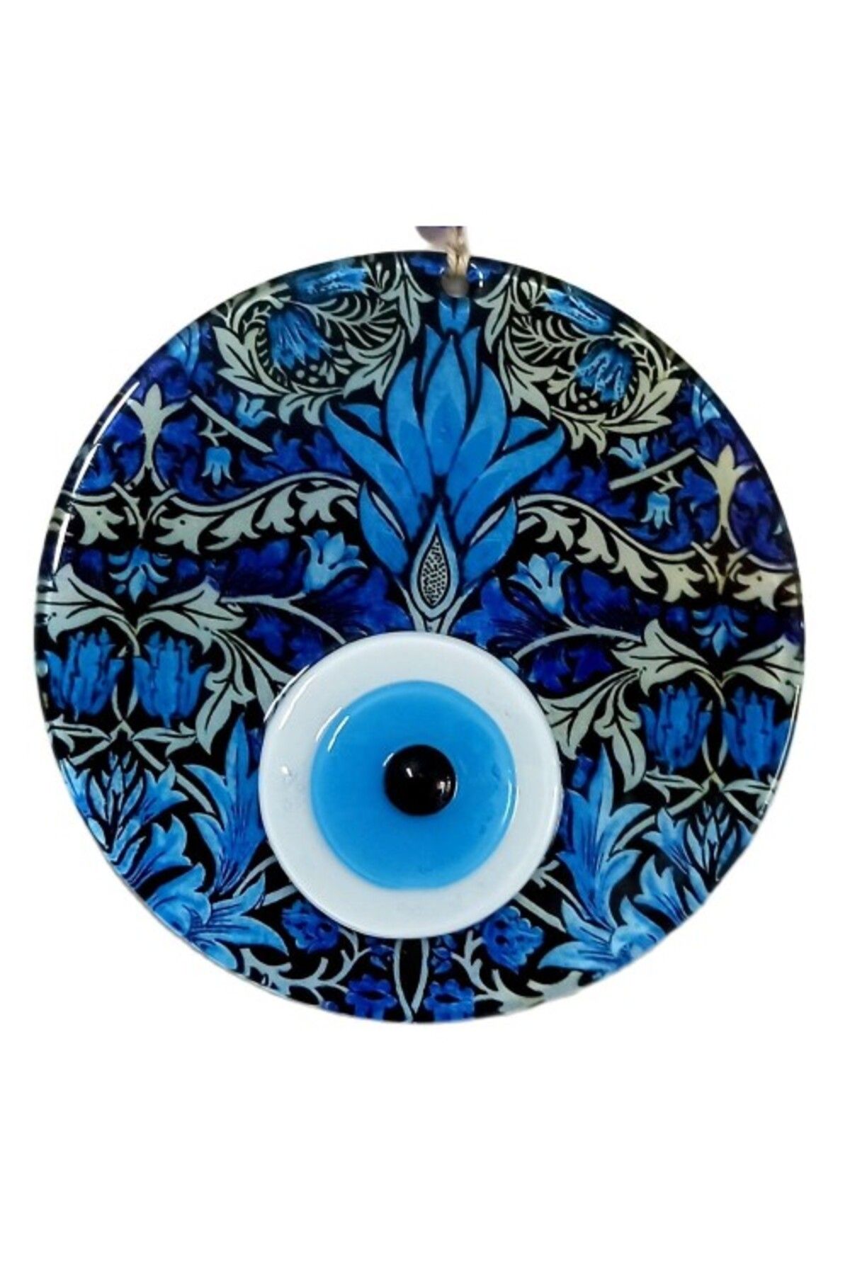 Mu Art Ahşap Turkuazın Zarafeti Nazar Boncuklu Füzyon Cam 16 Santimetre Çapında Elegant Duvar Süsü