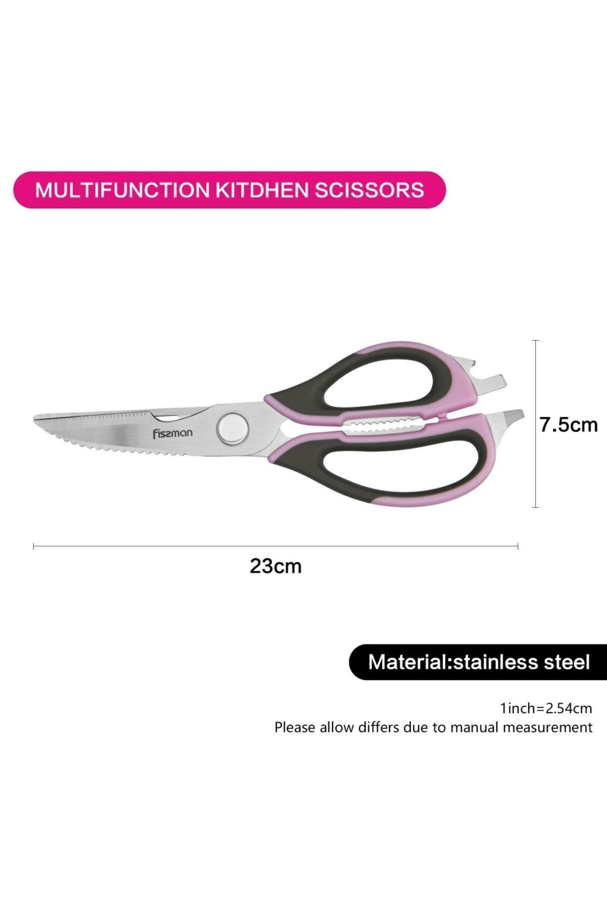 Fissman-Kitchen Scissors Purple/Silver Multifunction Stainless Steel 23cm 2