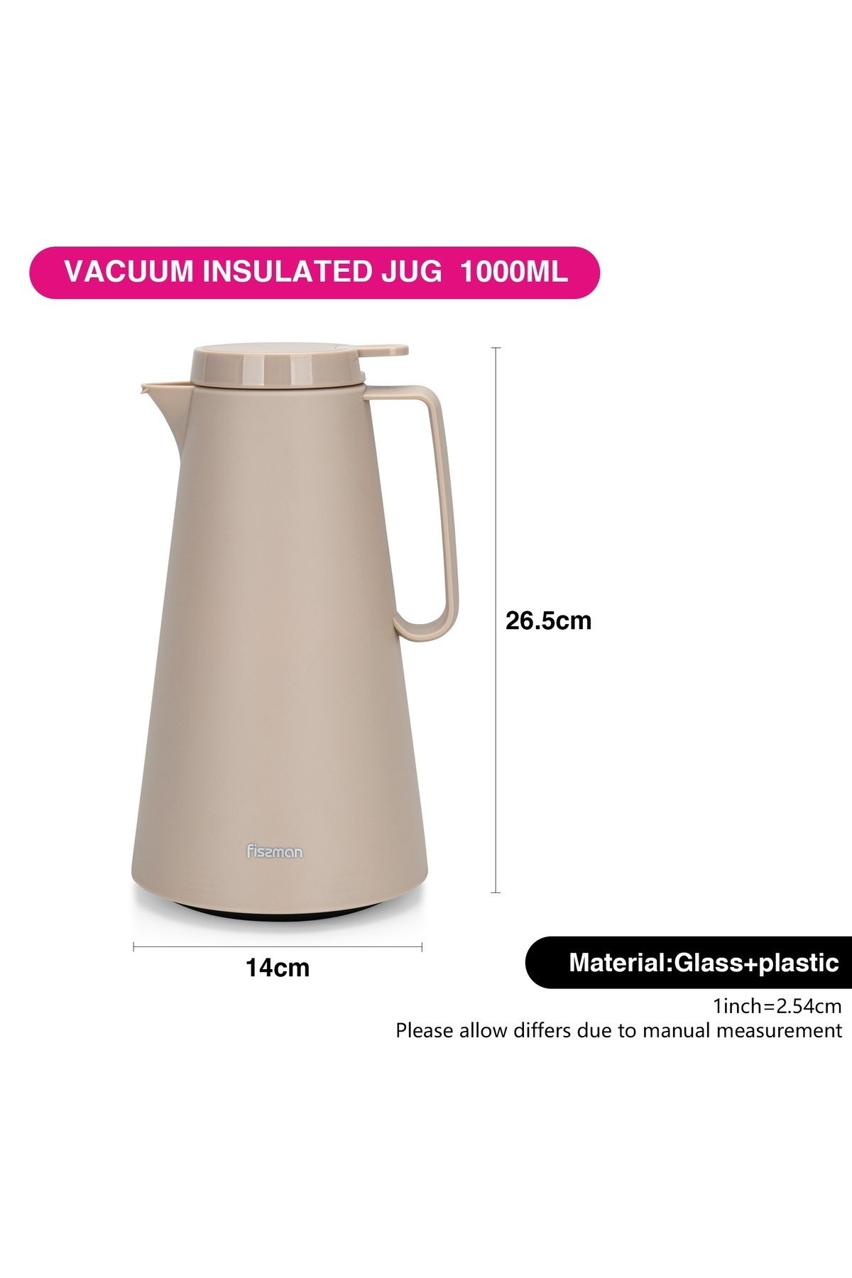 Fissman-Vacuum Flask 1.0L Insulated Minimalistic Style Thermal Flask, Modern Dallah Beige 2