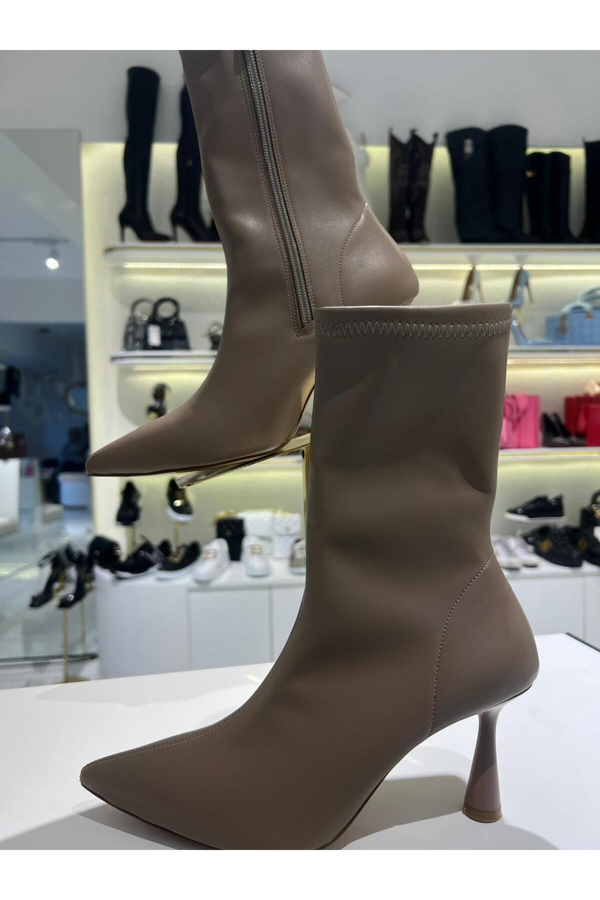 YAHO SHOES-Ankle Boots - Beige - Stiletto Heels 2