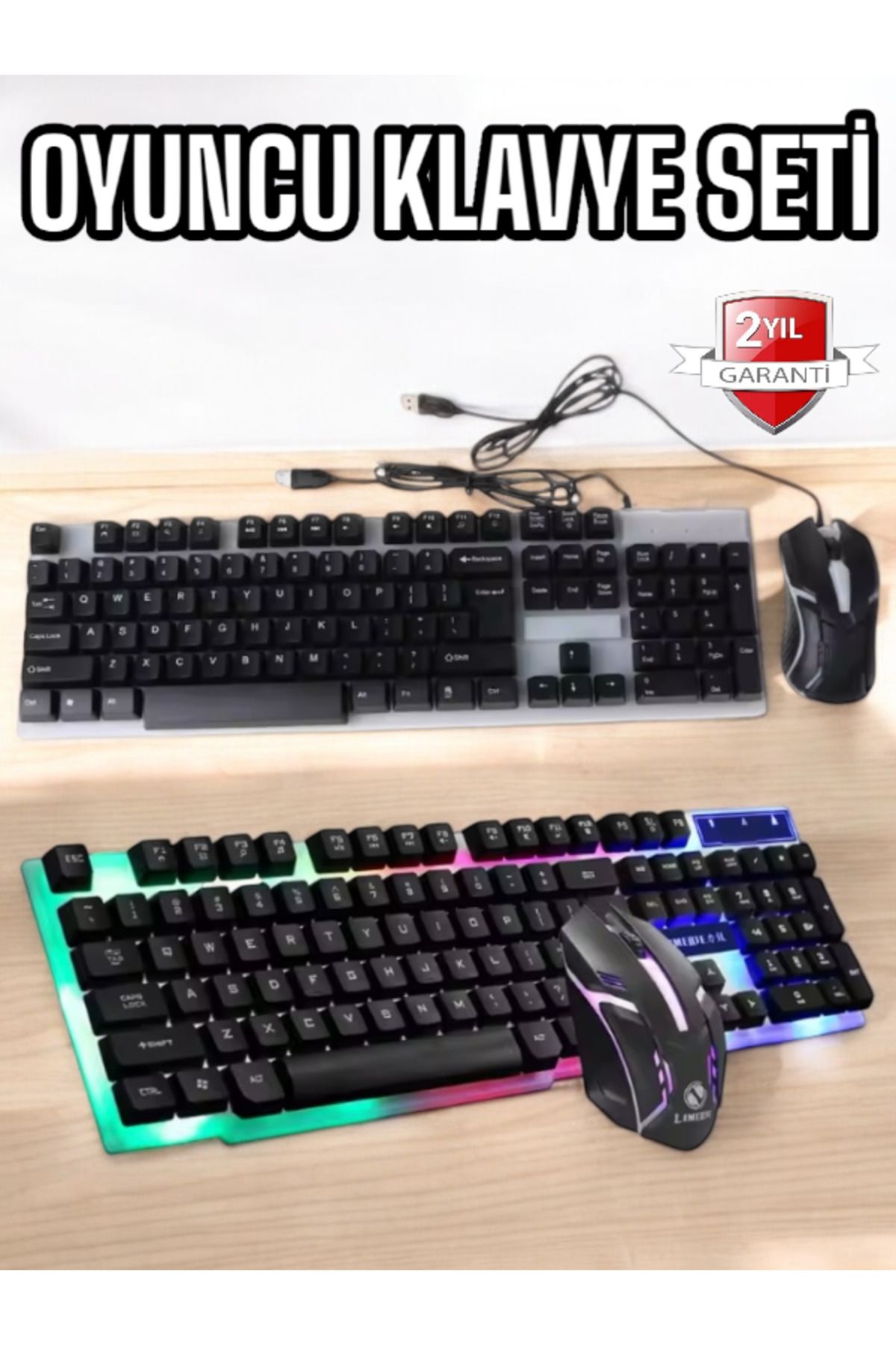 UCUZTEKNO LED Aydınlatma Özellikli Ergonomik Tasarımlı Oyuncu Klavye Mouse Seti