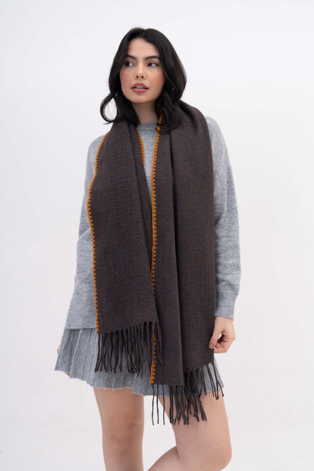 FENZA SCARF-Bri̇an Nail Detail Wool-Acrylic Mix Winter Scarf 3