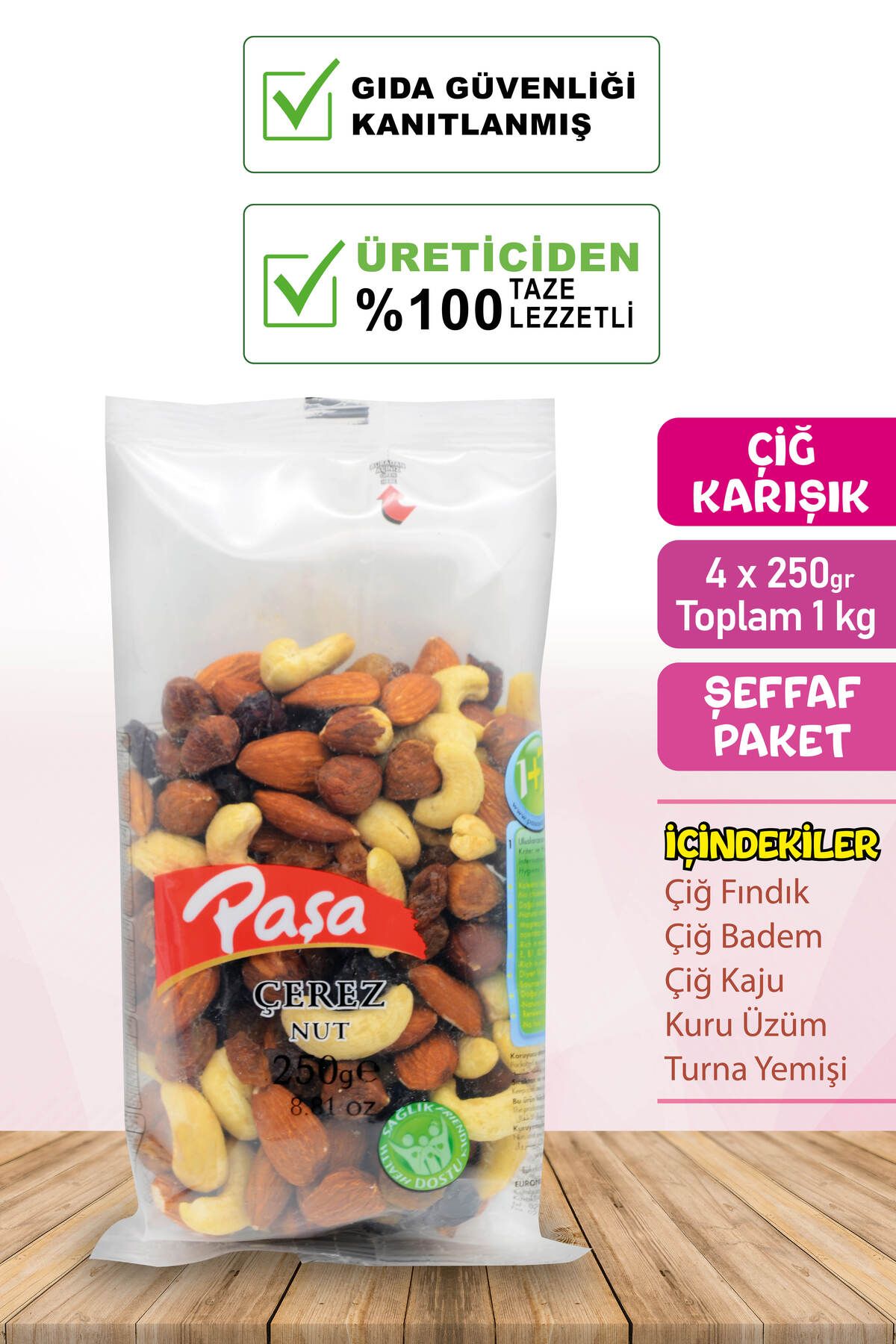 Paşa Kuruyemiş Çiğ Karışık Naturel Kuruyemiş 250 Gr x 4 Adet (1 kg Toplam)