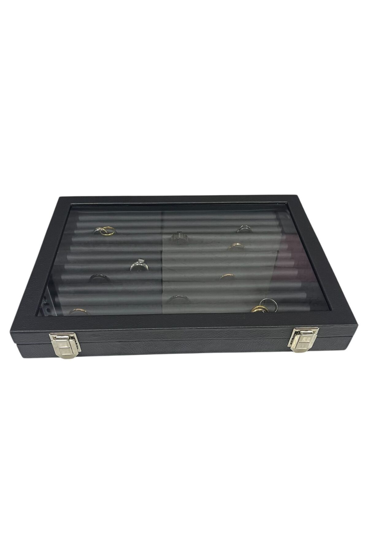 Polo Cross-Ring Box Jewelry Box with Leather Overlay Glass on Mdf 2