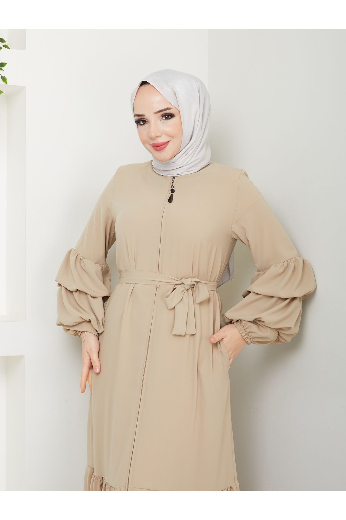 MODA ESRE FASHION-Medina Hijab Clothing - Balloon Sleeve and Gathered Skirt, Silk Ferace 5