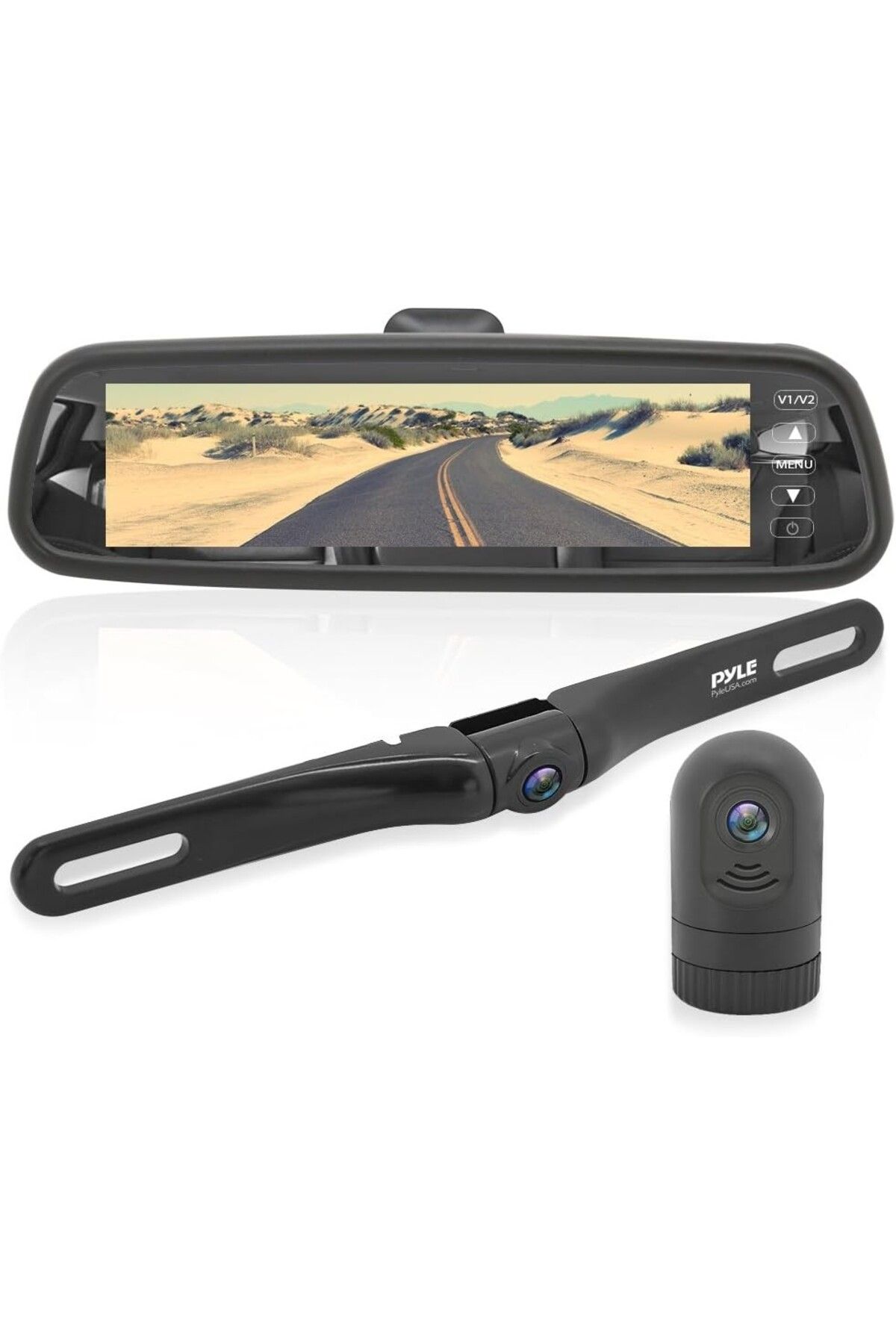 PYLE Dash Cam Arka Görüş Aynası Monitoru, 7.4” LCD Ekran, IP69 Su Geçirmez