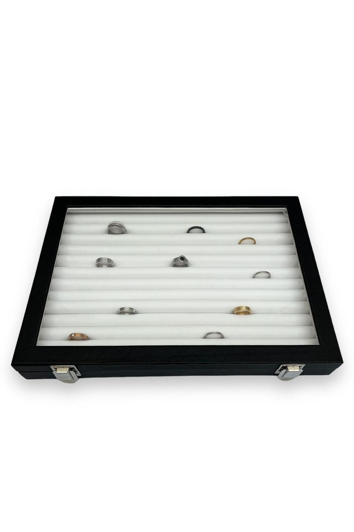 Polo Cross-Ring Box Jewelry Box with Leather Overlay Glass on Mdf 2