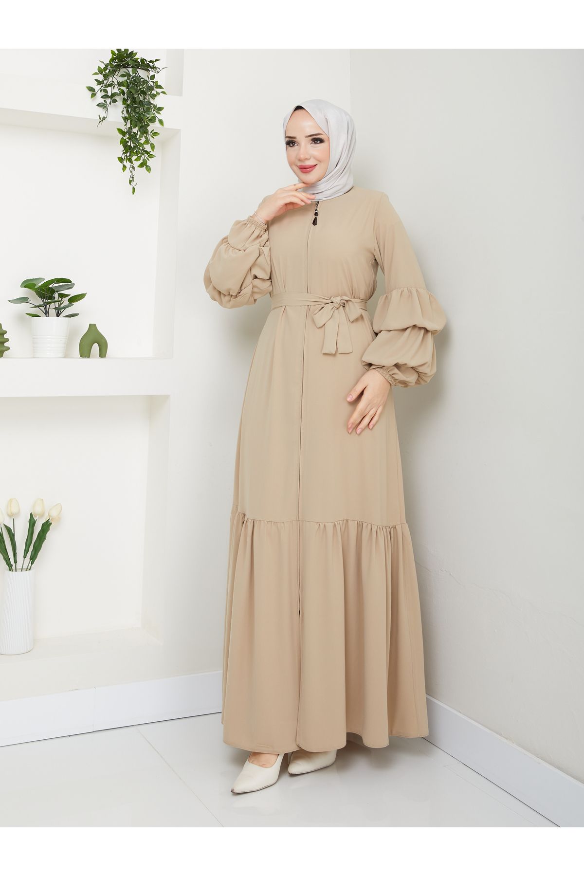 MODA ESRE FASHION-Medina Hijab Clothing - Balloon Sleeve and Gathered Skirt, Silk Ferace 7