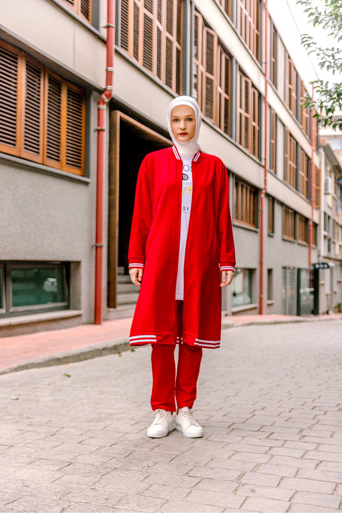 SELF CONTROL-Red Hijab Tracksuit Set - Triple Tunic Set 7