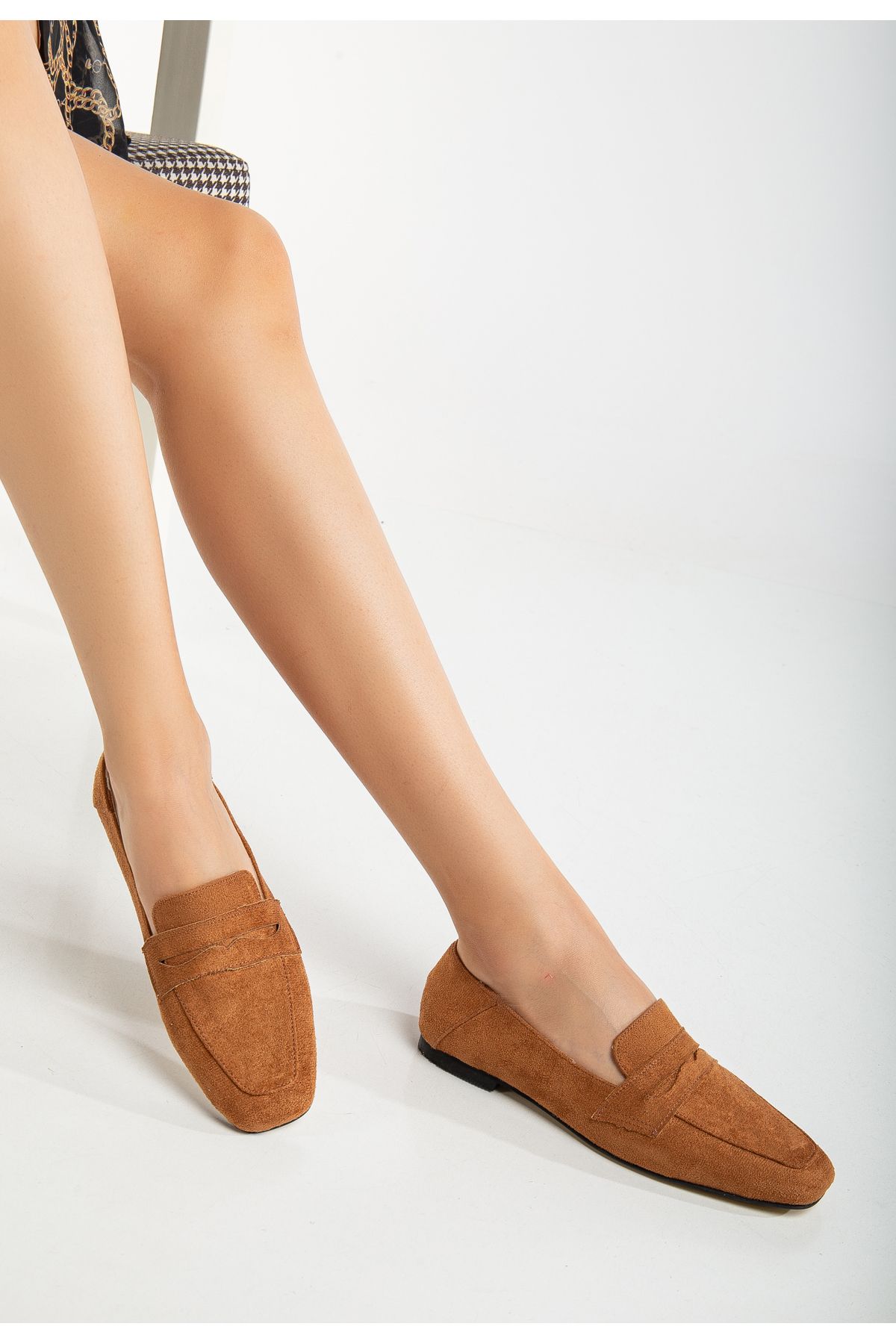 LİLLA-Women's Cornered Shape Tan Ballerinas 1